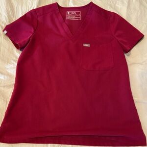FIGS Women Dark Magenta Scrub Top